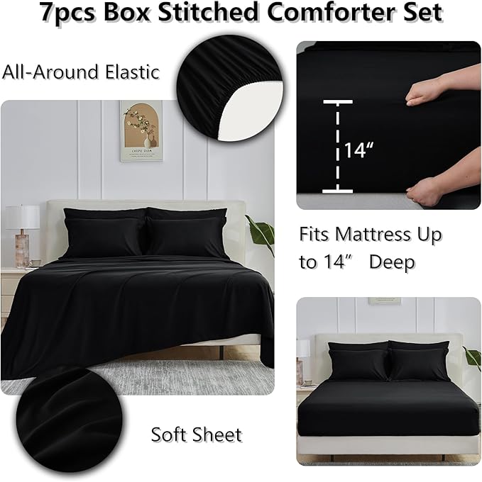 CozyLux Queen Comforter Set Black - Image 4