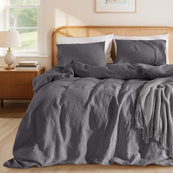 LBRO2M 100% France Linen Duvet Cover Set Queen Size 3 Pcs Natural Flax by LBRO2MBedding