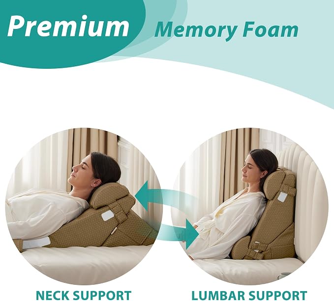 Bedluxe Adjustable 4pcs Bed Wedge Pillow Set, Memory Foam Wedges Pillow Post - Image 4