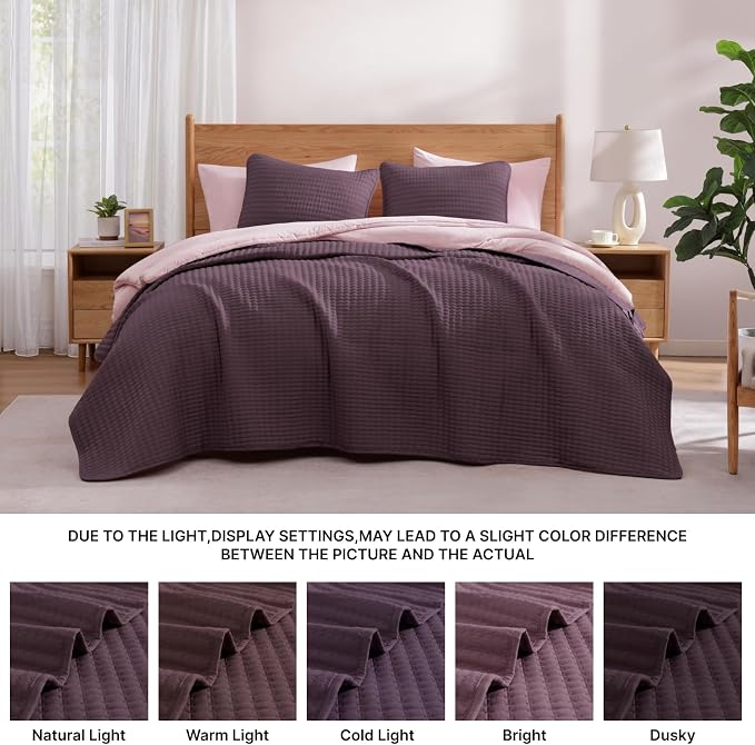 WRENSONGE Queen Quilt-3 Pieces Lightweight Bedspreads Italian Plum Queen Size - Image 7