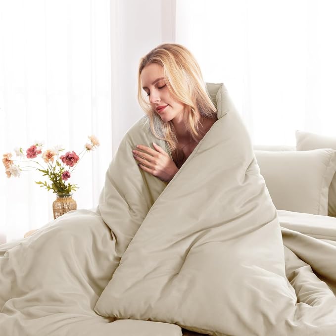 CozyLux King Size Comforter Set Oatmeal, 7 Pieces Bed in a Bag King Comforter - Image 7