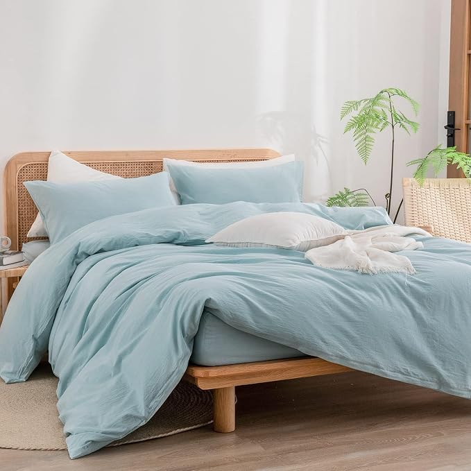 BESTOUCH Duvet Cover Set 100% Washed Cotton Linen Feel Super Soft Comfortable - Image 4