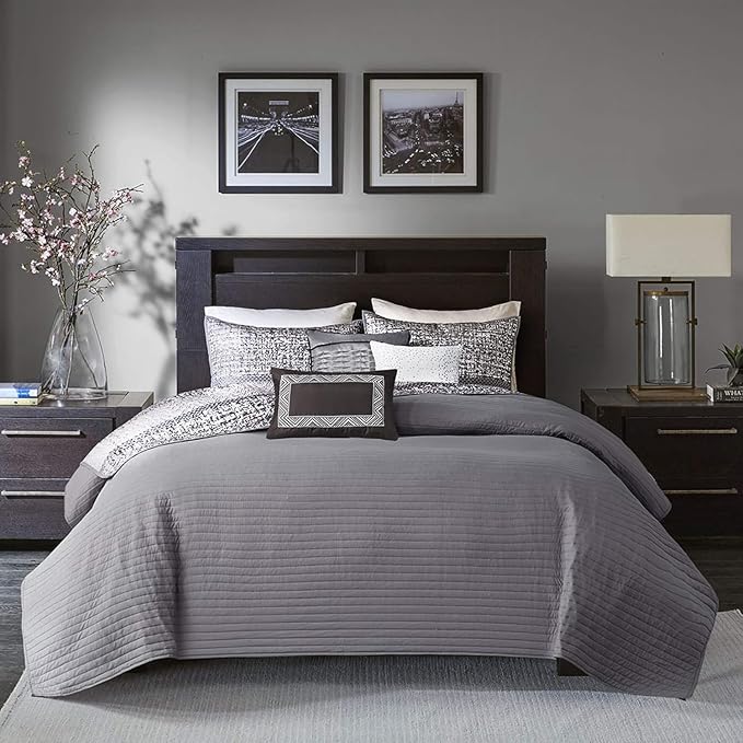 Madison Park Queen Quilt Set Lustrous Jacquard & Glitter Accent Coverlet Set - Image 3