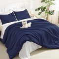 Litanika Comforters Navy Blue Super King Plus Size, 3 Pieces Lightweight Solid by Litanika