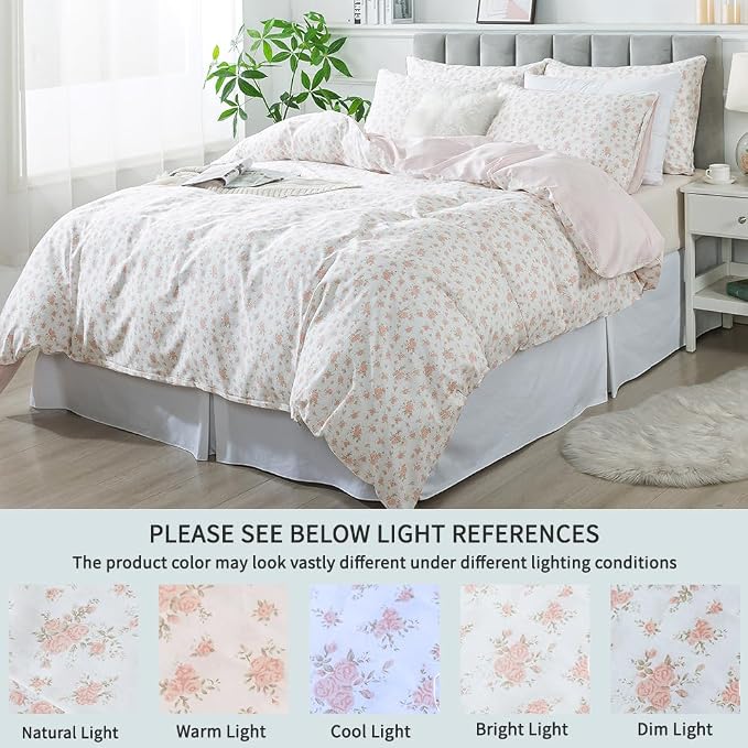 FADFAY Full Duvet Cover Set Pink Floral Comforter Cover 100% Cotton Girls Pink - Image 5