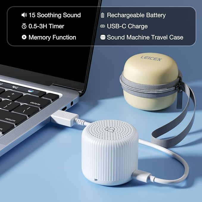 LEICEX Portable Sound Machine + Travel Case, Mini White Noise Machine - Image 6