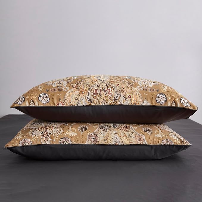 mixinni Long Staple Cotton Percale Golden Paisley Duvet Cover King Size Boho - Image 5