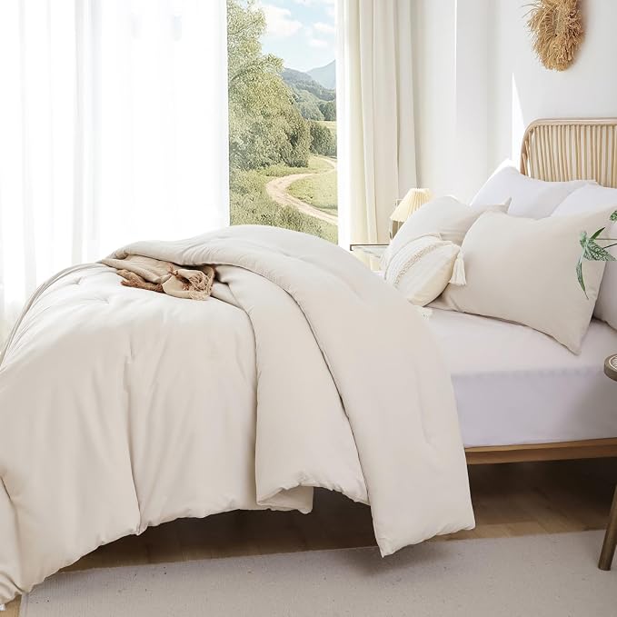 ROSGONIA California King Comforter Set Beige, All Season Bedding Soft Bedspread - Image 6