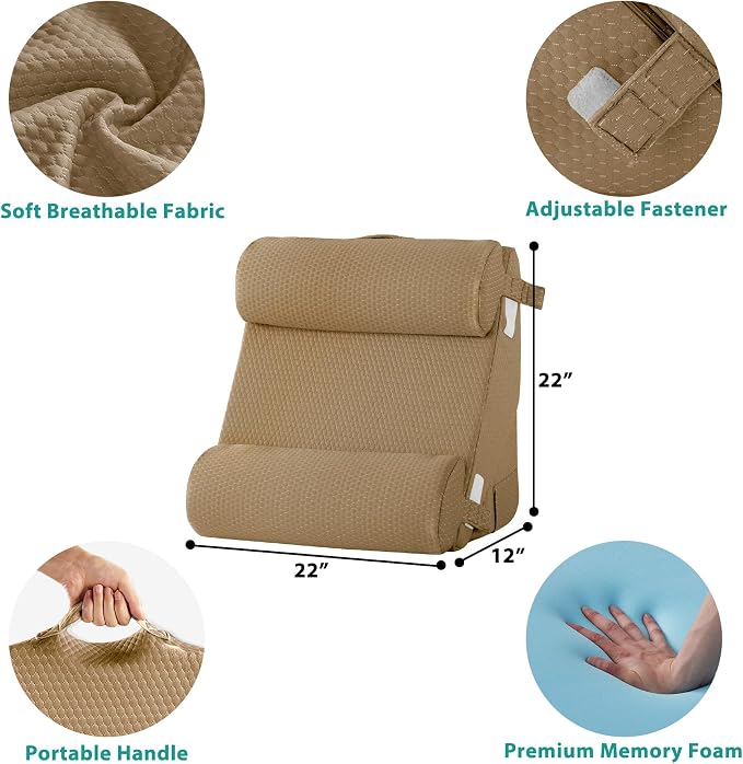 Bedluxe Adjustable 4pcs Bed Wedge Pillow Set, Memory Foam Wedges Pillow Post - Image 2