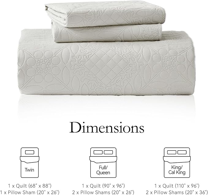 FLYMME Full Queen Quilt Bedding Set, Lightweight Beige White Bedspreads - Image 7