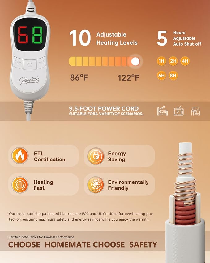 Homemate Electric Heated Blanket Full Size - Image 5