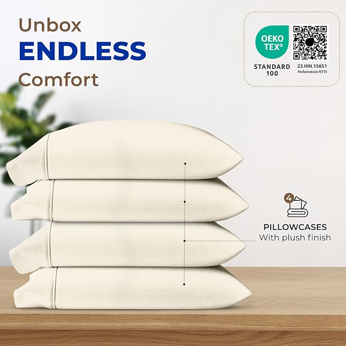 Thread Spread 100% Egyptian Cotton Pillow Cases Queen Size Set of 4 - Image 3
