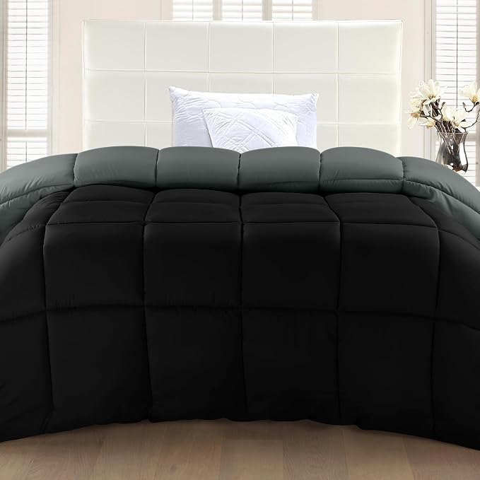 Utopia Bedding King Comforter Duvet Insert, Reversible Black/Grey Quilted - Image 2
