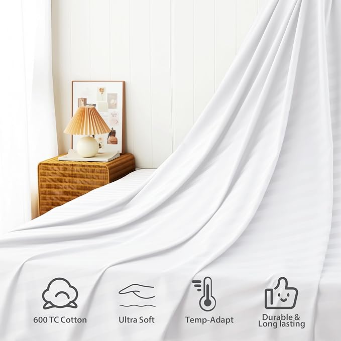 Cotton Flat Sheets Only, 600 TC 100% Cotton Flat Sheet Top Sheet Only, TwinXL - Image 4