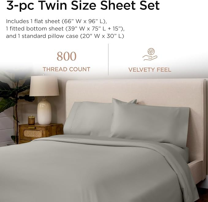 Threadmill Luxury 800 Thread Count Twin 100% Cotton Sheets - Image 2