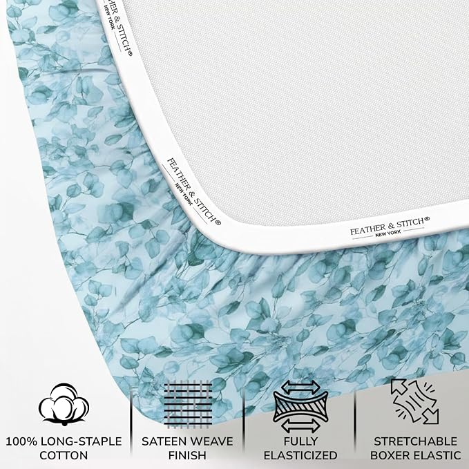 Feather & Stitch 1 Piece Fitted Sheet King Size, 100% Cotton Damask Sateen - Image 2