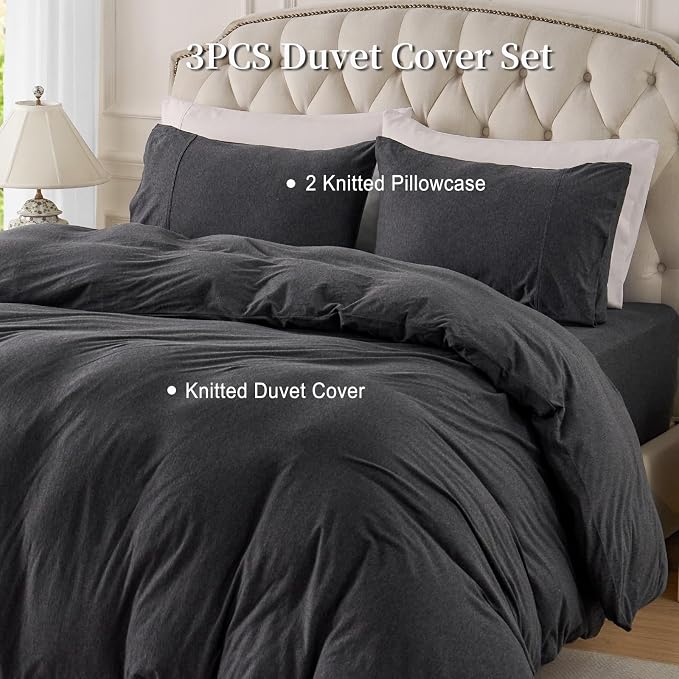 PURE ERA Jersey Knit Duvet Cover Set 100% T-Shirt Cotton Super Soft Comfy 3pc - Image 5