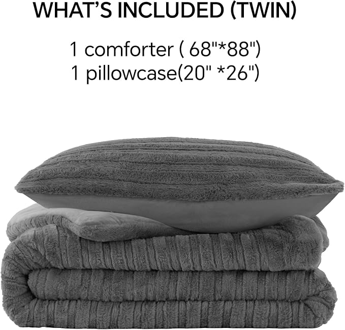 BEDELITE Fleece Twin Comforter Set -Super Soft & Warm Fluffy Grey Faux Fur - Image 8