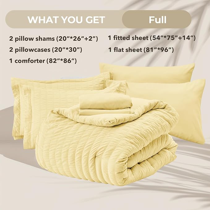 HYMOKEGE Yellow Full Size Comforter Sets Seersucker 7 Pieces, All Season Luxury - Image 6