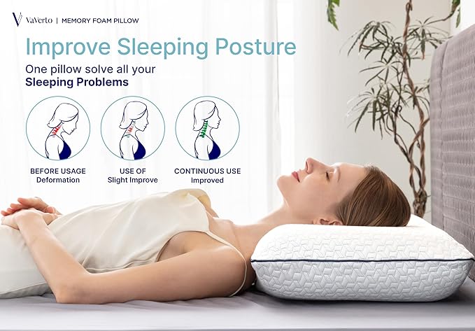 Vaverto Memory Foam Pillow 2-Pack – Cooling Gel-Infused Orthopedic Pillows - Image 4
