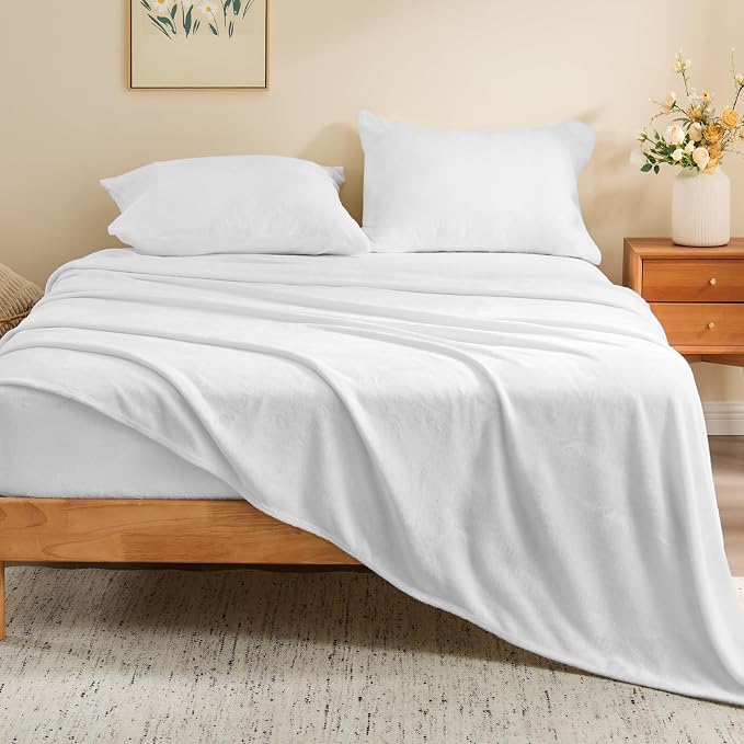 BEDELITE Flannel Sheets Queen Size Bright White - Image 2