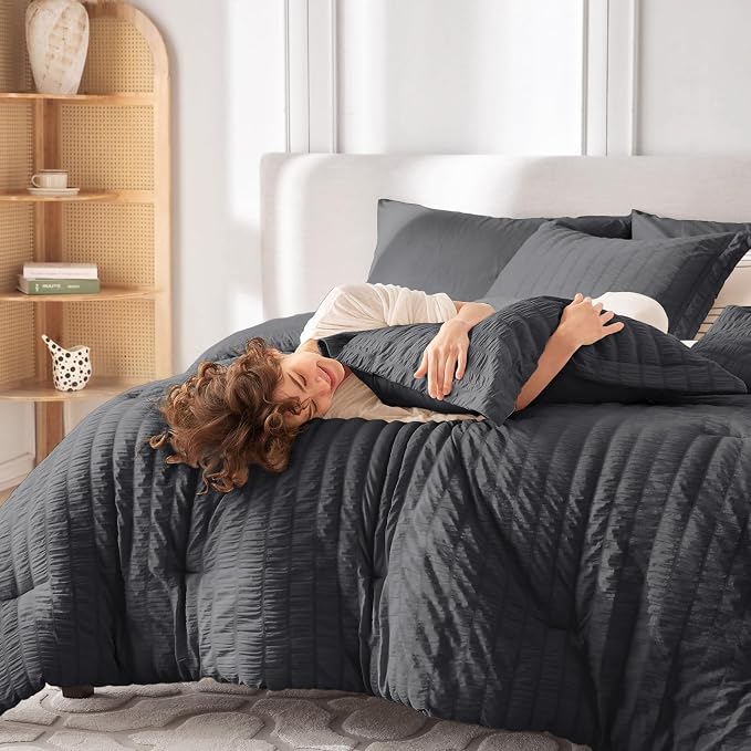 MUXHOMO 5 Pieces Twin XL Comforter Set, Seersucker Bed in a Bag Twin XL Size - Image 7