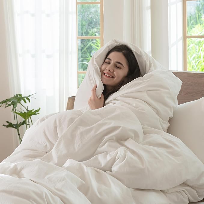 MooMee Bedding Duvet Cover Set 100% Washed Cotton Linen Like Textured - Image 9