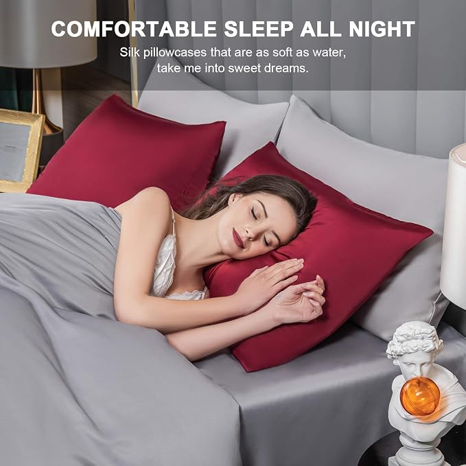 Mulberry Silk Pillowcase for Hair and Skin, Standard Size Cooling Silk Pillow - Image 4