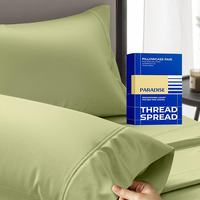Thread Spread 100% Egyptian Cotton Pillow Cases Queen Size Set of 2 by THREADSPREAD