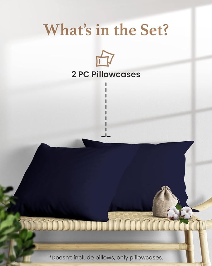 1000 TC Navy Blue King Pillowcases Set of 2 100% Egyptian Cotton Pillow Cases - Image 2