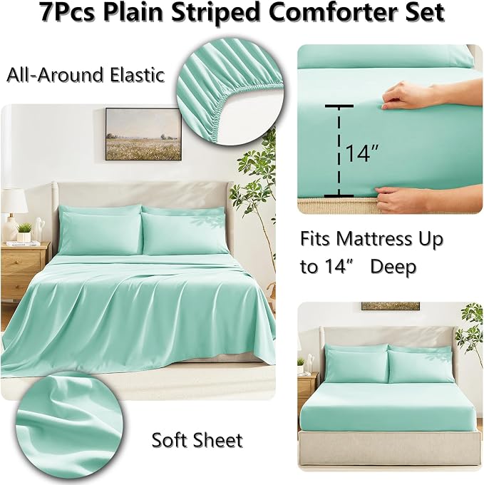 CozyLux Queen Comforter Set Mint Green, 7 Pieces Bed in a Bag, All Season - Image 5