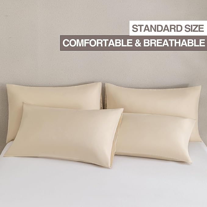 MINIPANDA Beige Pillow Cases Standard Size Set of 4 - Image 2