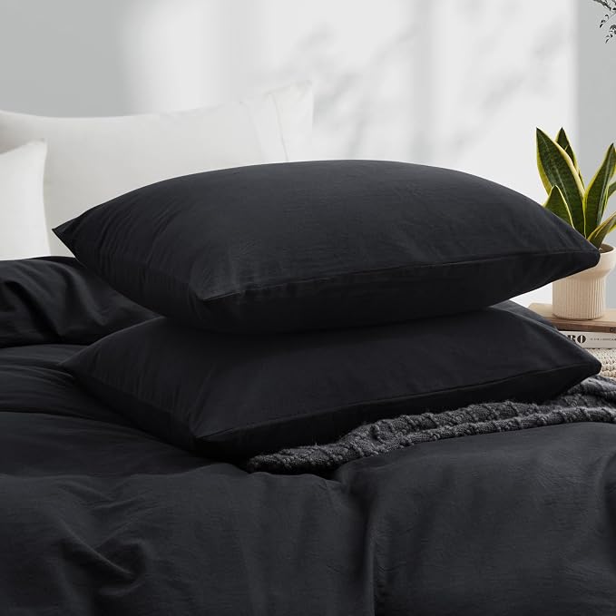 LOVQUE Bedding Duvet Cover Queen Size, 100% Washed Cotton Linen Like Natural - Image 3