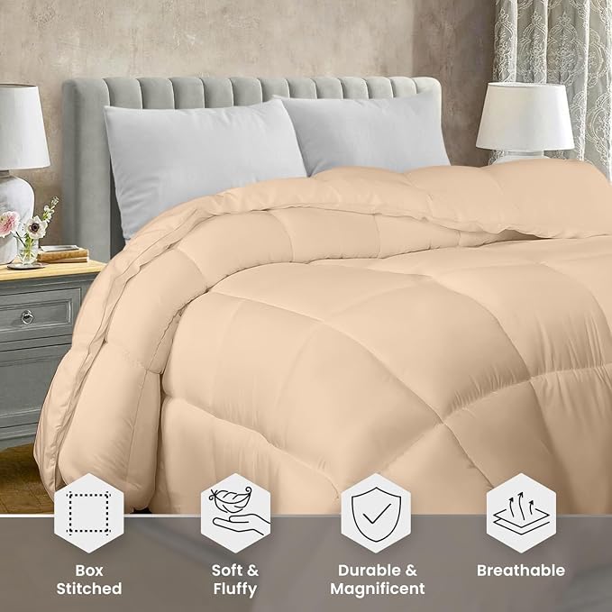 Utopia Bedding Queen Comforter Duvet Insert, Quilted Beige Comforter - Image 3