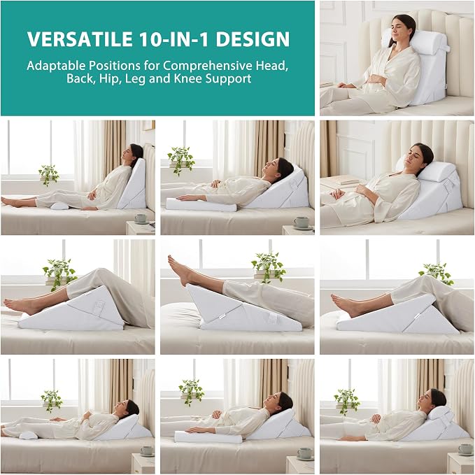 Bedluxe 3Pcs Orthopedic Bed Wedge Pillow Set, Foam Wedge Pillow Post Surgery - Image 2