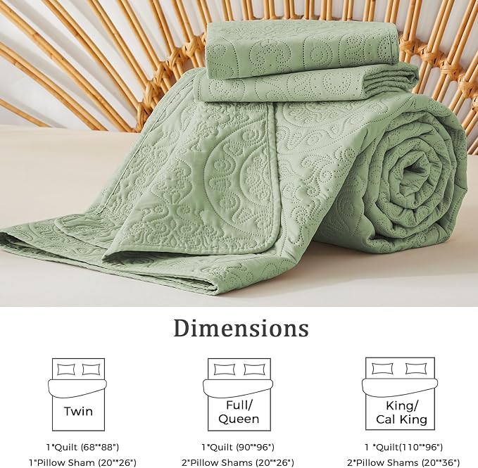 WURUIBO Sage Green Quilt Set Twin Size, Embossing Microfiber Bedspreads - Image 6