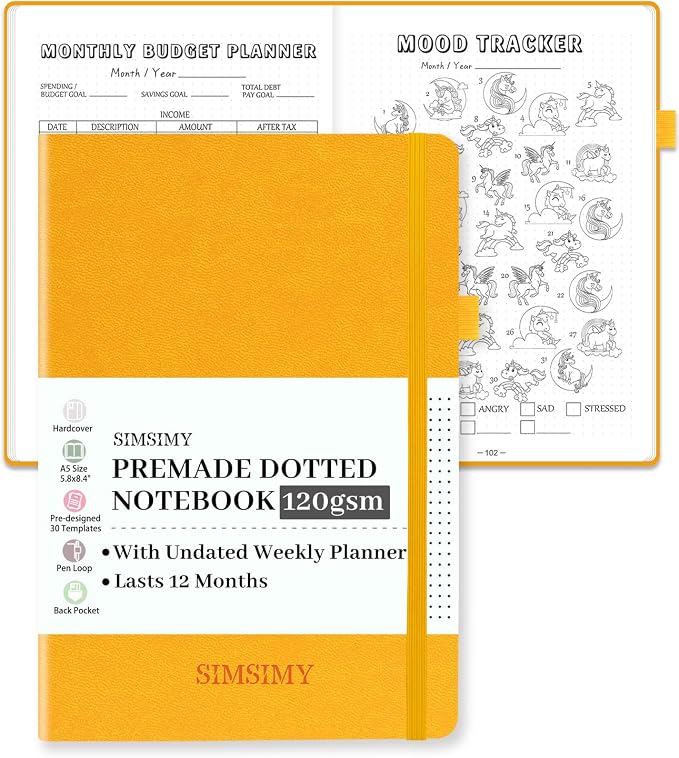 Premade Bullet Dotted Journal Notebook, Pre-made Dot Grid Journaling by SIMSIMY