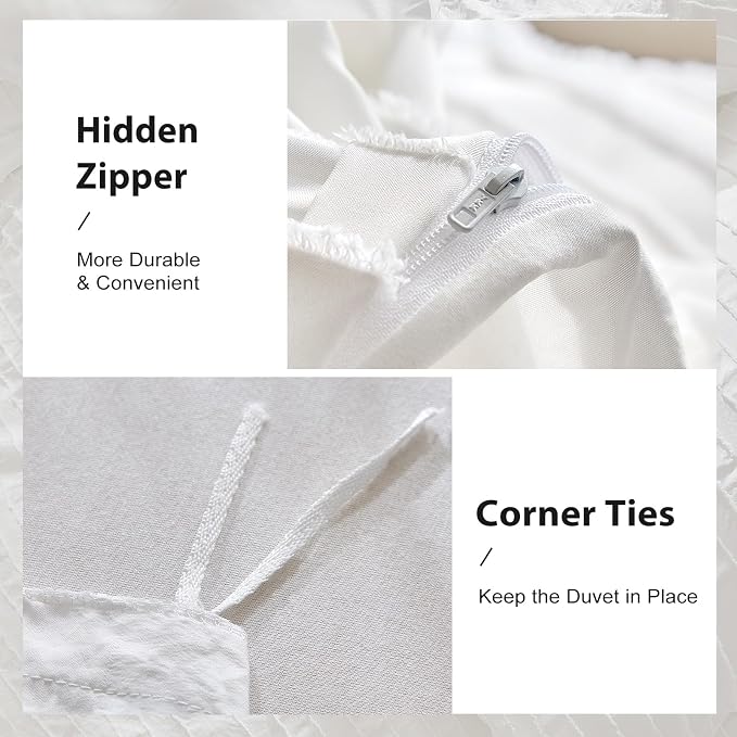 WARMDERN White Boho Duvet Cover Set King Size, Striped Textured Duvet Cover - Image 5