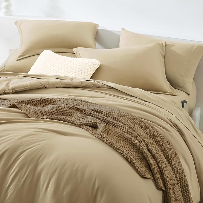 WRENSONGE Queen Comforter Set- 7 Pieces Soft Taupe Bed in a Bag Queen Size - Image 2