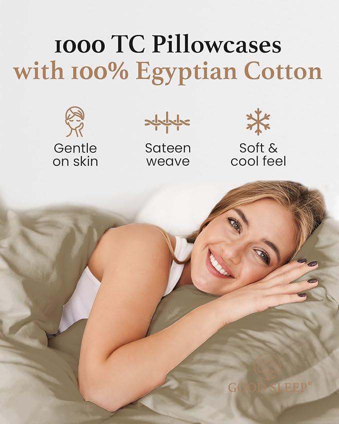 1000 TC Taupe Standard Pillowcases Set of 4 100% Egyptian Cotton Pillow Cases - Image 4