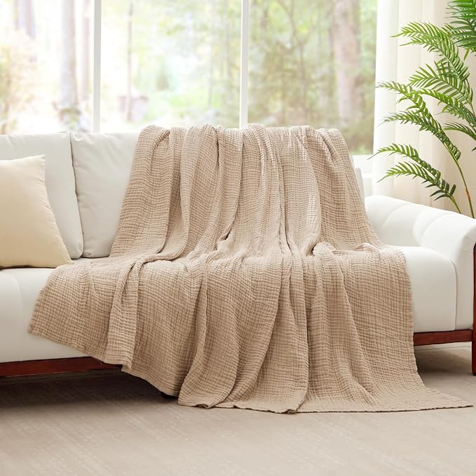Cooling Throw Blanket Twin XL 66" x 90", 6 Layers Muslin Blankets 100% Cotton - Image 2