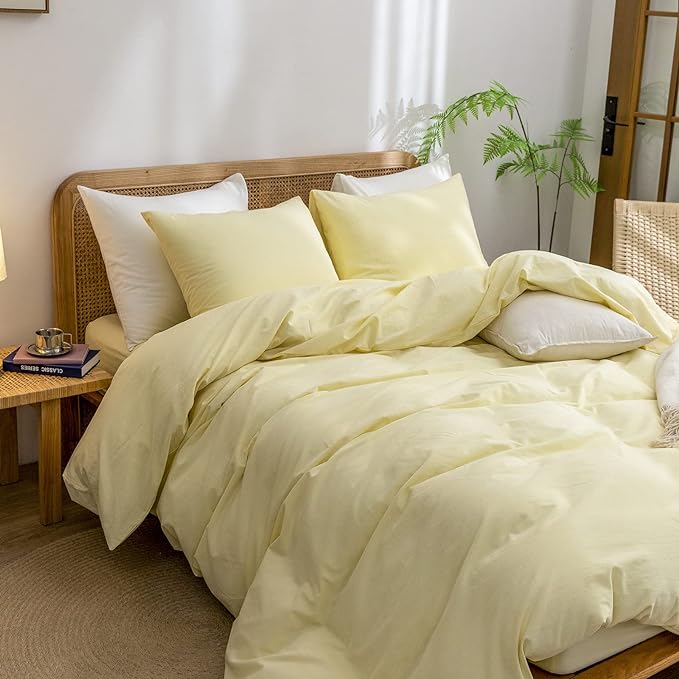 BESTOUCH Duvet Cover Set 100% Washed Cotton Linen Feel Super Soft Comfortable - Image 5