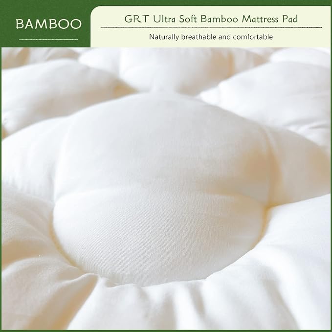GRT Mattress Pad Cover Rayon from Bamboo Full Size, Extra Thick Quilted Fitted - Image 2