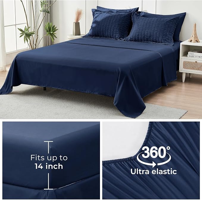 HYMOKEGE Navy Blue Oversized Queen Comforter Set Seersucker 7 Pieces, All - Image 7
