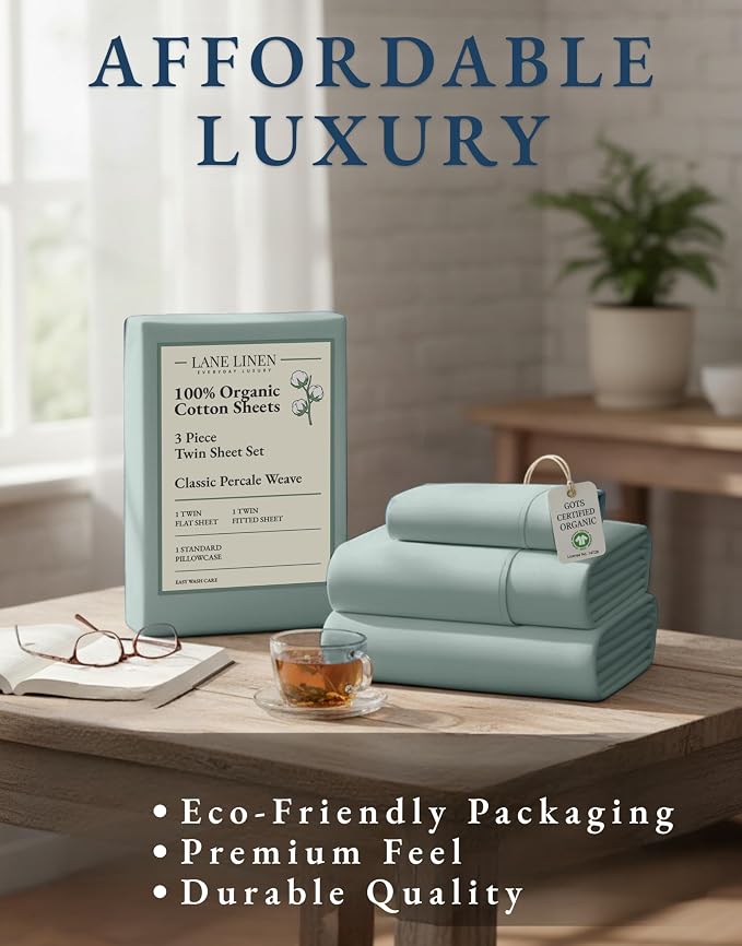 LANE LINEN 100% Organic Cotton Twin Bed Sheet Set, Mercerized Fully Elasticized - Image 8