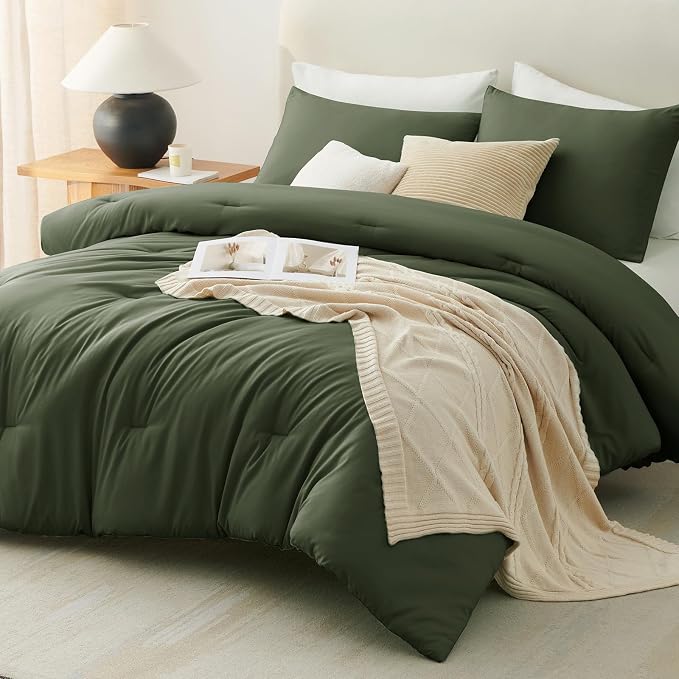 CozyLux Oversized King Comforter Set Olive Green, 3 Pieces 120x98 Solid - Image 8