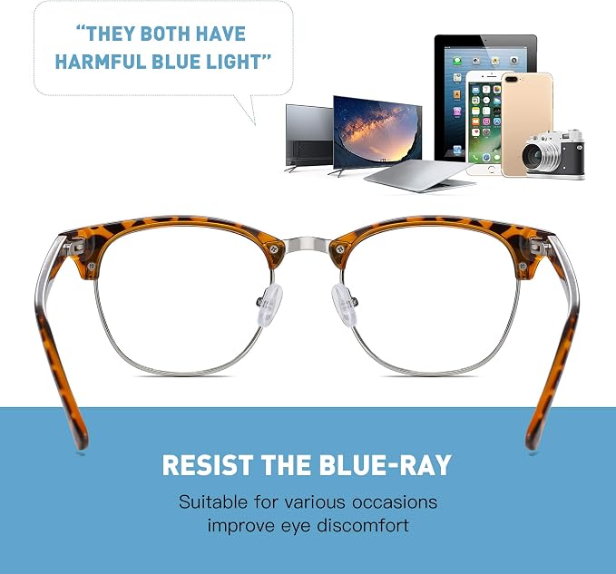 Blue Light Blocking Glasses Vintage Half Frame UV Clear Lens Anti Eyestrain - Image 6
