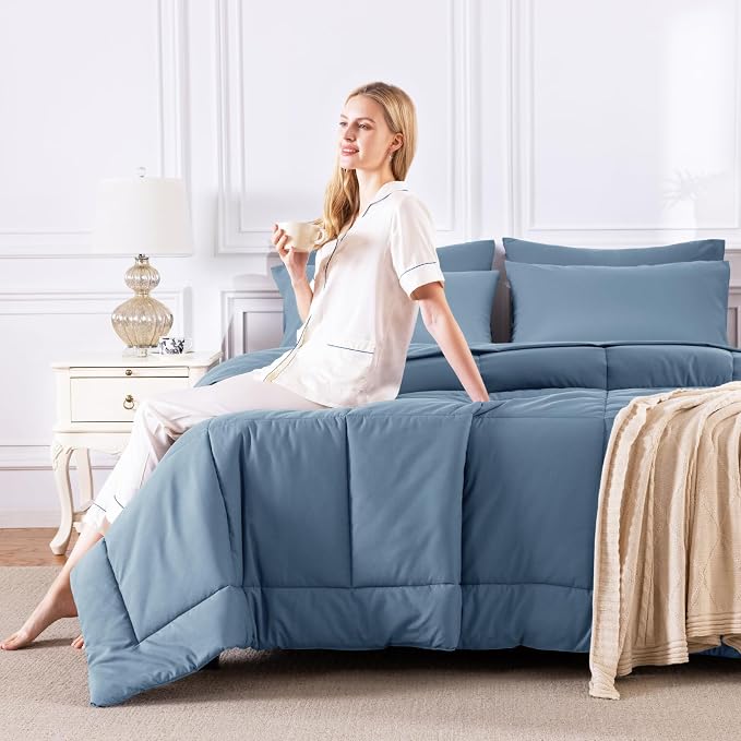 CozyLux Full Size Comforter Sets Dusty Blue, 7 Pieces Bed in a Bag, All Season - Image 7