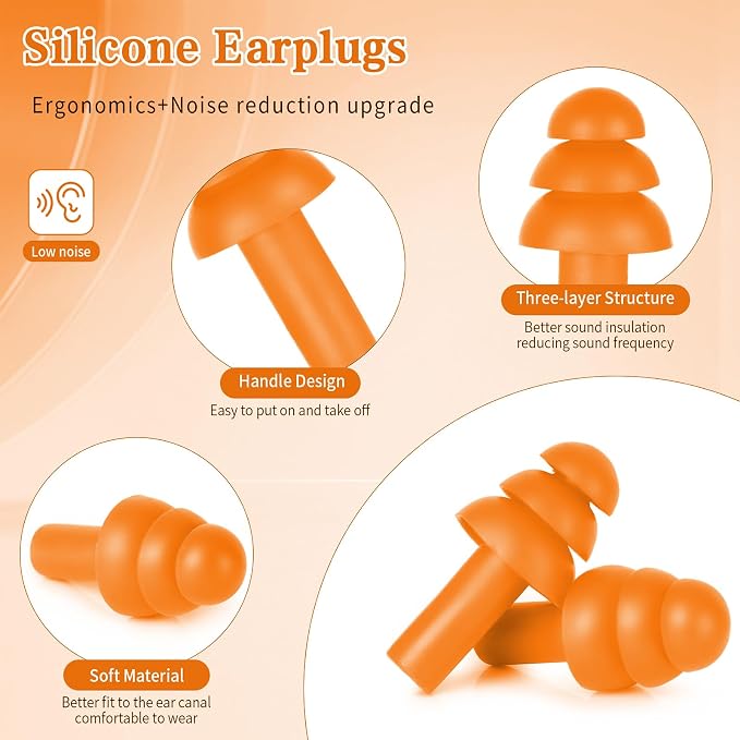 24 Pair Orange Ear Plugs Bulk NRR 29dB Reusable Silicone - Image 3