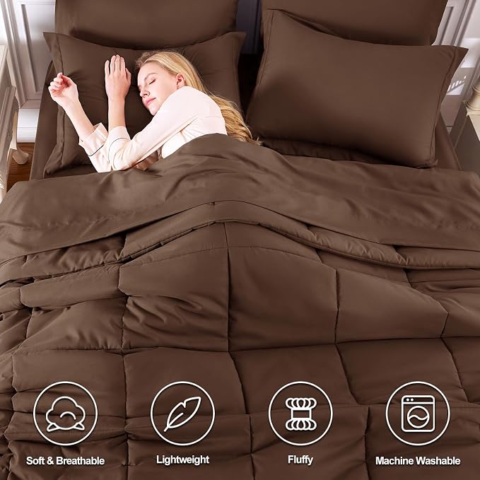 CozyLux Oversized King Comforter Sets Brown, 7 Pieces Bed in a Bag, 120x98 Box - Image 2